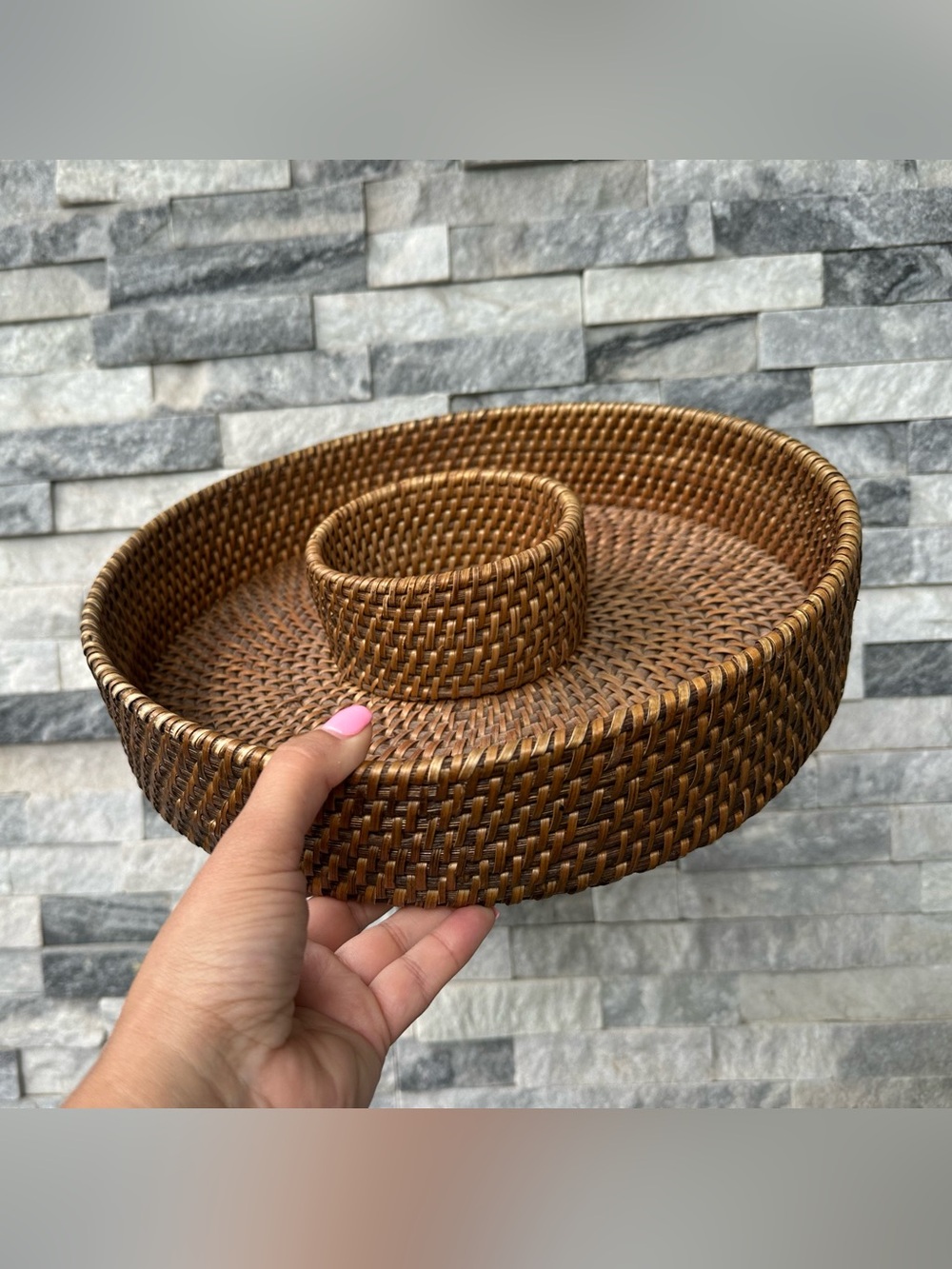 Handwoven Rattan Round Chip and Dip Tray